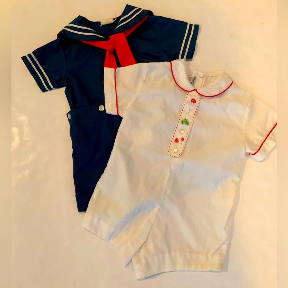 Vintage Set Of 2 Boys Rompers Age 4 Months